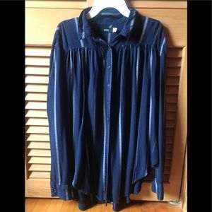 BDG Indigo Blue Vertical Striped Blouse Small